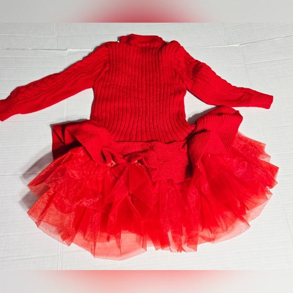 Red Long Sleeve Knit Sweaters tutu dress for Girls size 120 size 6 - Picture 3 of 7
